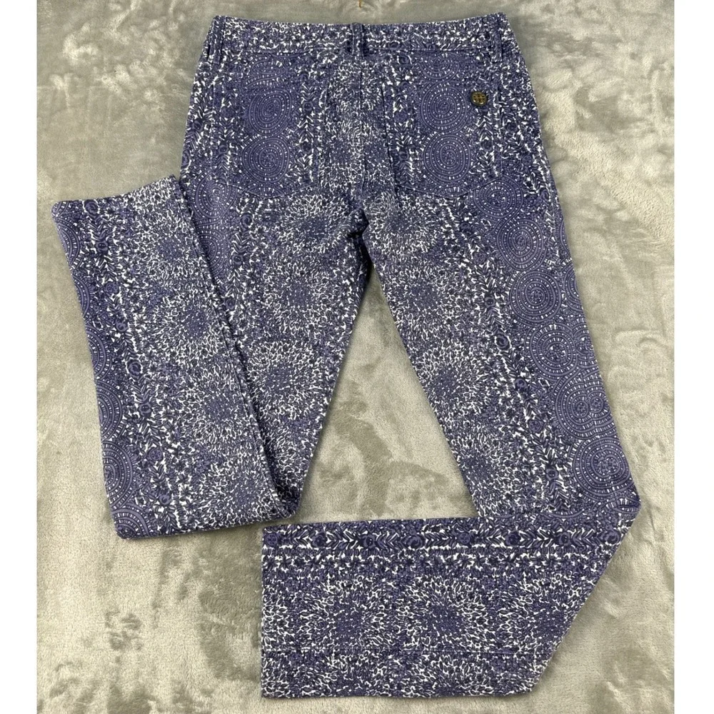 Tory Burch Ivy Super Skinny Jeans Purple White Mandala Print Stretch Denim 28